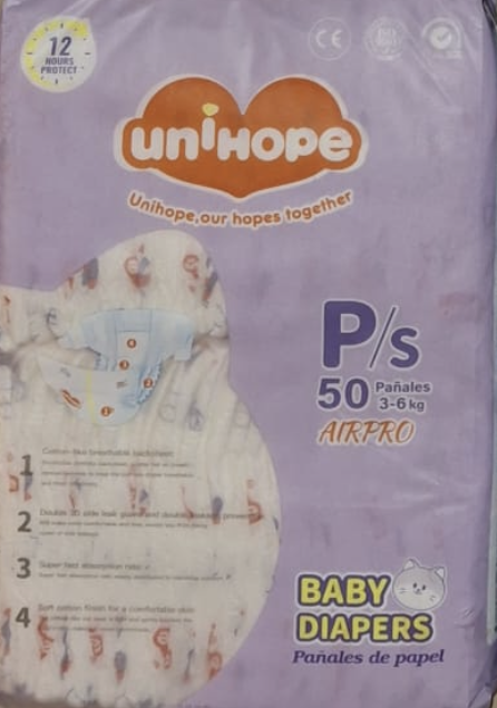 UNIHOPE Pañal para bebé Talla S 1x50´s ( 3-6 kg)