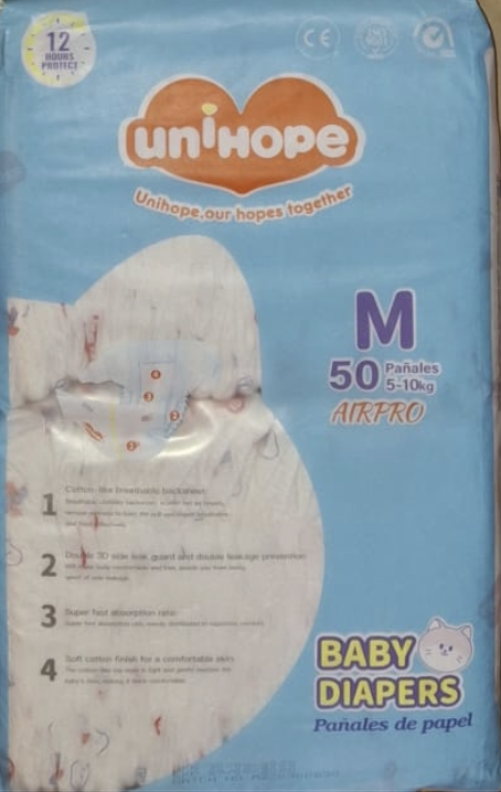 UNIHOPE Pañal para bebé Talla M 1x50´s ( 5- 10kg)