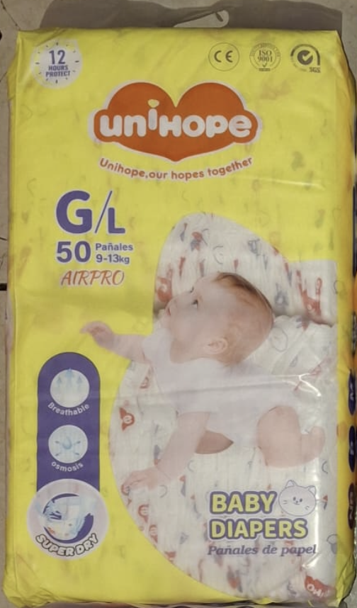 UNIHOPE Pañal Bebé Talla G 1x50´s (9-13kg)