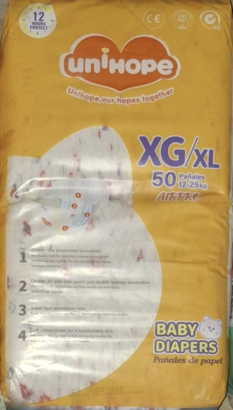 UNIHOPE Pañal para bebé Talla XL 1x50´s ( 12-25kg)