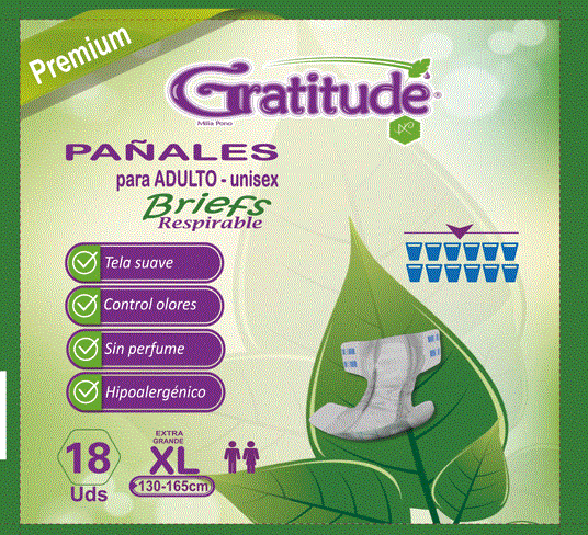 Pañal Adulto GRATITUDE  Extra- Grande XL 1x18´s